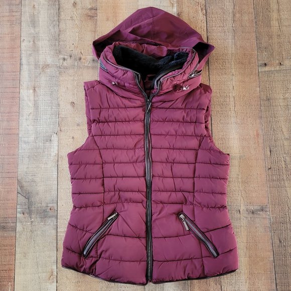 YMI Black Raspberry Puffer Vest with Hidden Hood - Picture 1 of 14